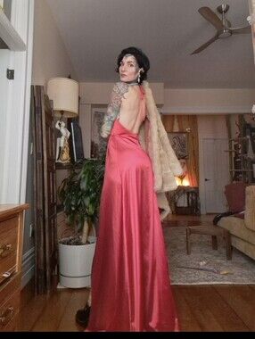 Backless Satin Halter Maxi Dress in Red